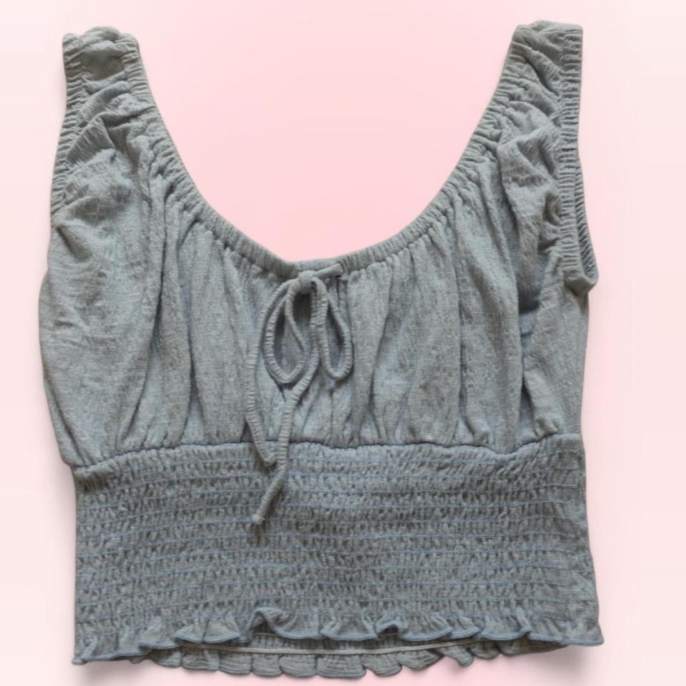Billabong Light Blue Smocked Tie Front Blouse